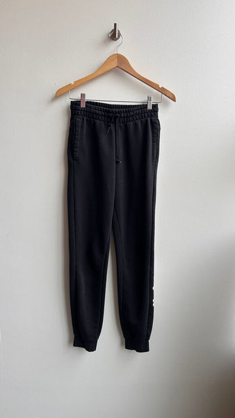 Pre-Owned Adidas Black with Gold Logo Drawstring Ankle Biter Sweats- Size X-Small