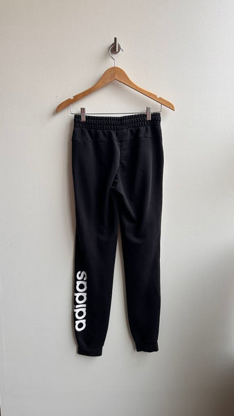 Pre-Owned Adidas Black with Gold Logo Drawstring Ankle Biter Sweats- Size X-Small