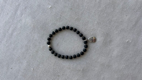 Pre-Owned Black Beaded Silver 925 'Believe' Charm Bracelet