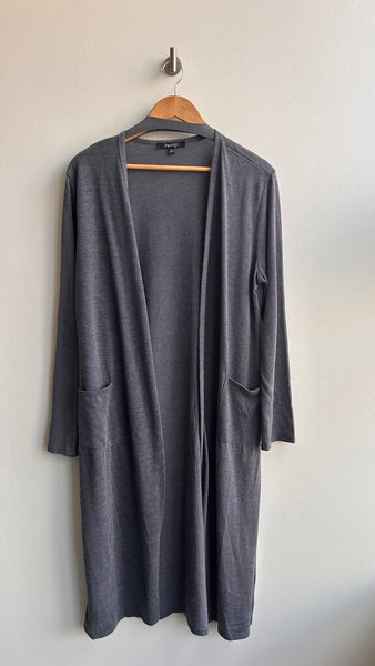 Pre-Owned Impulsive Grey Light Knit Longline Button Up Cardigan- Size X-Large
