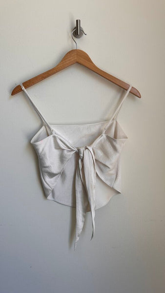 Pre-Owned Sunday Best Cream Bandana Style Tie Back Adjustable Straps Crop Top- Size Small