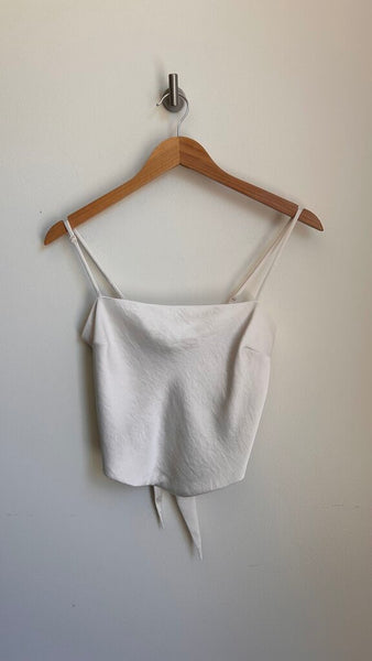 Pre-Owned Sunday Best Cream Bandana Style Tie Back Adjustable Straps Crop Top- Size Small