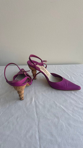 Pre-Owned Salvatore Ferragamo Deep Magenta Pointy Toe Cork Heels - Size 9
