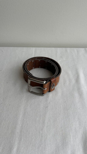 Pre-Owned Point Zero Brown Studded Leather Belt - Size Large