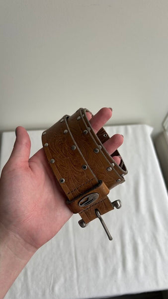Pre-Owned Point Zero Brown Studded Leather Belt - Size Large