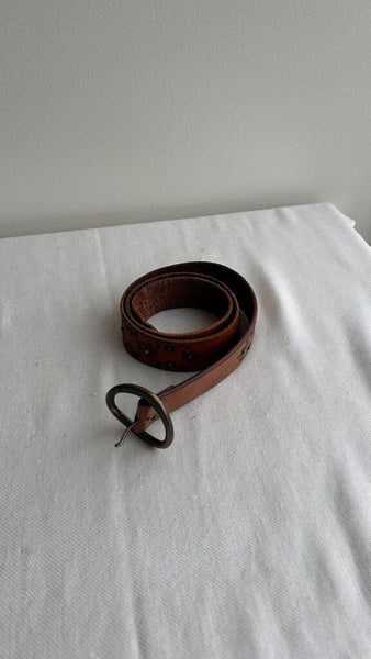 Pre-Owned Brown Floral Studded/Detailed Leather Belt - Size Medium (Estimated)
