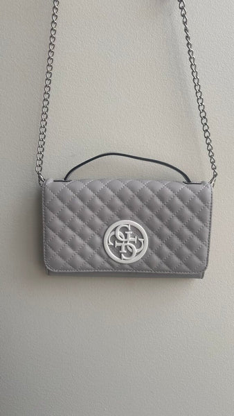 Pre-Owned Guess Purple Grey Quilted Foldover Top Crossbody Purse