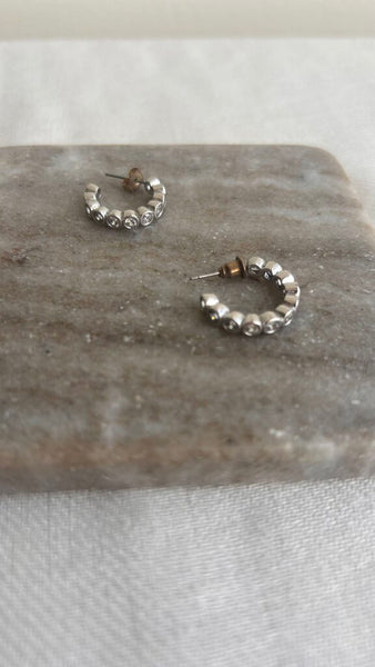 Pre-Owned Silver Gem Inset Hoop Earrings