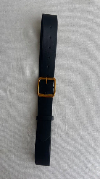 Pre-Owned Denim Black Thick with Gold Hardware Belt- Size Small (Estimated)