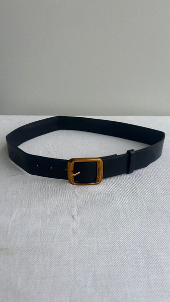 Pre-Owned Denim Black Thick with Gold Hardware Belt- Size Small (Estimated)