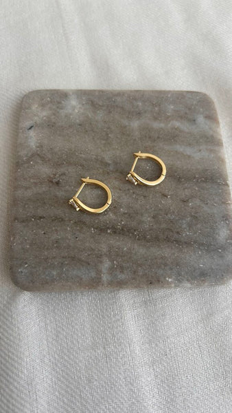Pre-Owned Gold Horseshoe Earrings with CZ Stone