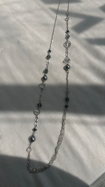 Pre-Owned Hillberg & Berk Silver Long Chain Necklace with Clear/Pewter Beading
