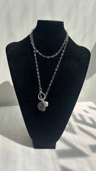 Pre-Owned Silver Tree/Ladybug/Clear Teardrop Pendant Extra Long Necklace