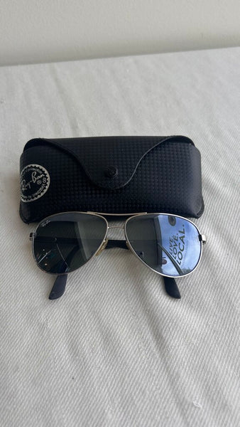 Pre-Owned Ray-Ban RB8313 Grey/Blue Lens Textured Arms Aviator Sunglasses