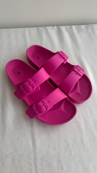 Pre-Owned Shade & Shore Hot Pink Double Strap Slip On Sandals- Size 6