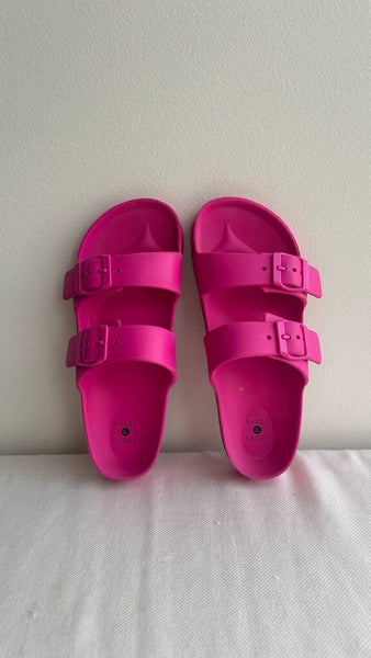 Pre-Owned Shade & Shore Hot Pink Double Strap Slip On Sandals- Size 6