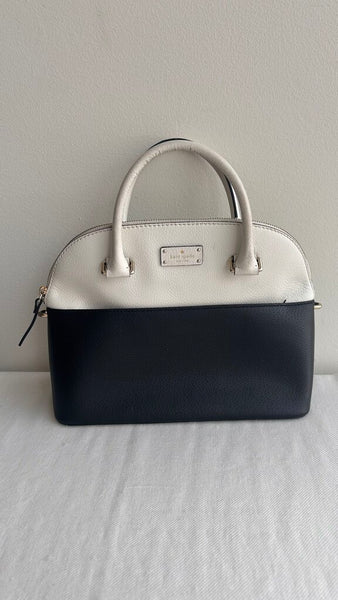 Pre-Owned Kate Spade Beige/Black Zip Top Double Handle and Crossbody Strap Purse