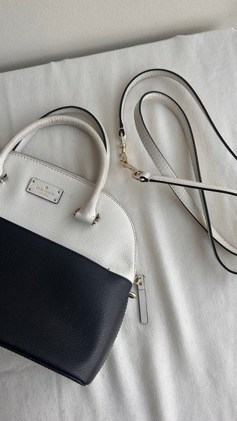 Pre-Owned Kate Spade Beige/Black Zip Top Double Handle and Crossbody Strap Purse