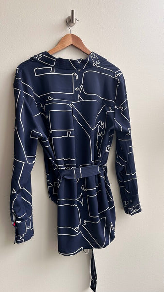 Pre-Owned Grey By Jhoan Sebastion Grey Blue Logo Print Button Down Shirt- Size Medium