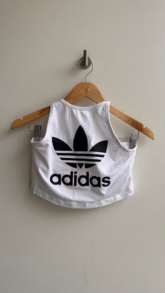 Pre-Owned Adidas White Black Logo Cropped Halter Tie Tank Top- Size Small