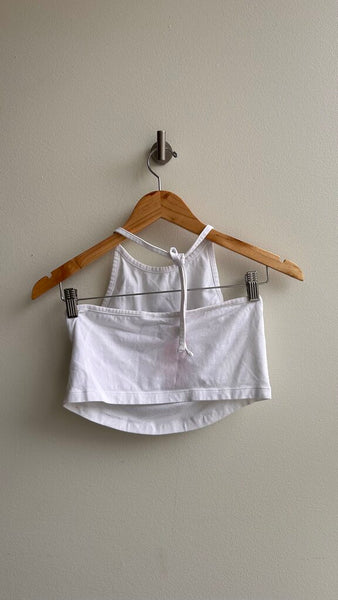 Pre-Owned Adidas White Black Logo Cropped Halter Tie Tank Top- Size Small