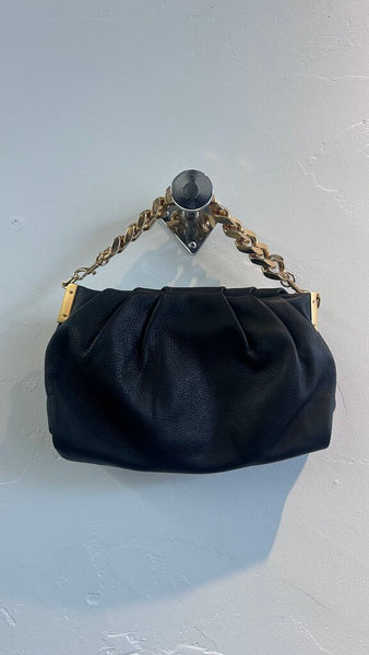 Pre-Owned Aimee Kestenberg Black Snap Closure Chunky Gold Short Strap