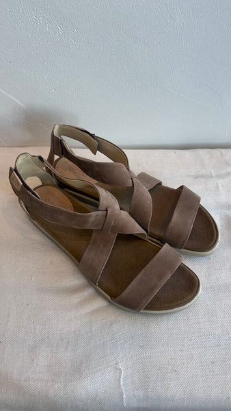 Pre-Owned Ecco Tan Double Strap Velcro Strap Sandals- Size 39