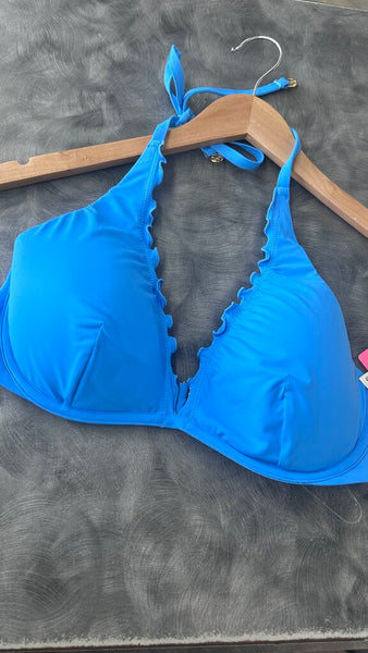 Pre-Owned Victoria's Secret Blue Lettuce Trim Wire Swim Top (NWT)- Size 36C