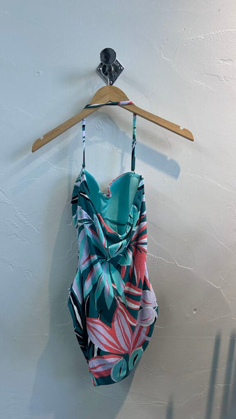 Pre-Owned Anne Cole Teal Multi Leaf Print One Piece Bathing Suit (NWT)- Size 10