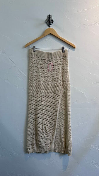 Pre-Owned Floris Cream Crochet Midi Skirt - Size S/M