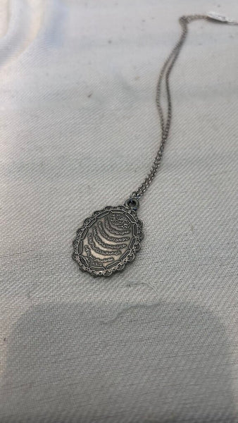 Pre-Owned Silver Script Oval Pendant Necklace