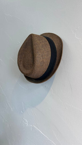Pre-Owned Pop Headwear Brown Straw Black Band Fedora - Size Large