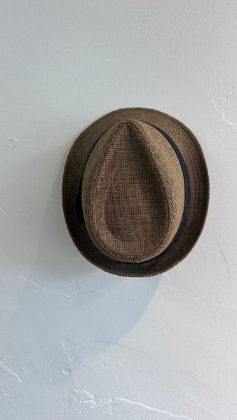 Pre-Owned Pop Headwear Brown Straw Black Band Fedora - Size Large