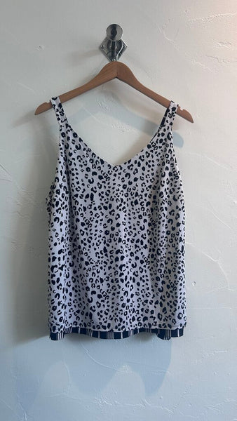 Pre-Owned Black/White Striped Reversible Leopard Print Sleeveless Blouse- Size Large (Estimated)