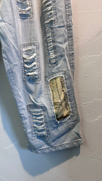 Pre-Owned Paper Lace Light Wash 'Love' Patchwork Jeans - Size Large