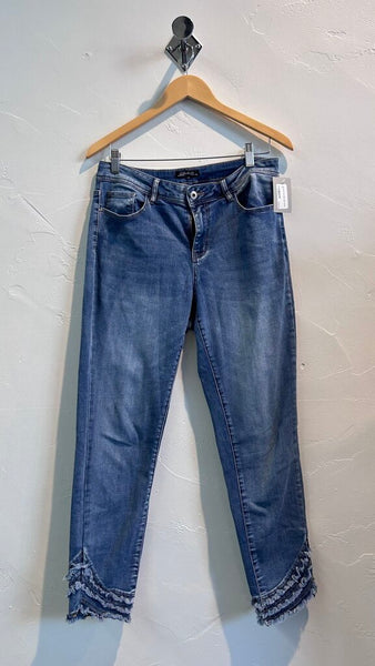 Pre-Owned Silver Jeans Mid-Blue Embroidered Patched Avery Slim Jeans - Size 30