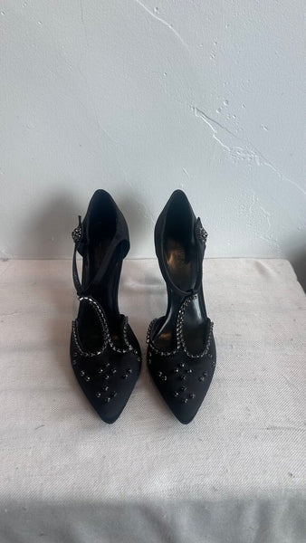 Pre-Owned Expression Black w/ Rhinestone Detals High Heels - Size 9