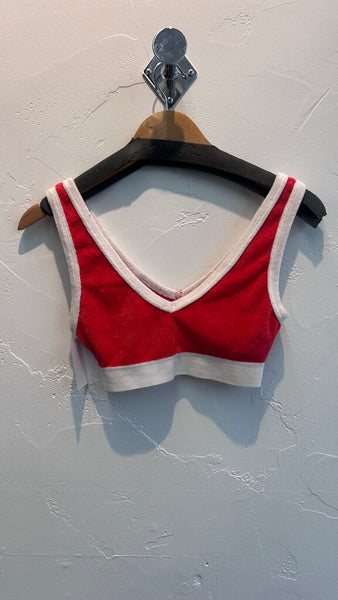 Pre-Owned Zara Red and White Terry Cloth Crop Top - Size Small