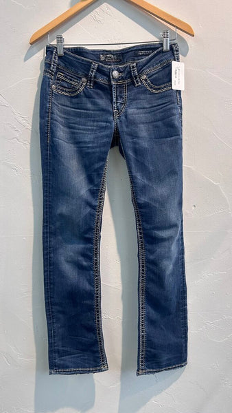 Pre-Owned Silver 'Tuesday' Medium Wash Y2K Low Rise Slim Jeans- Size 27