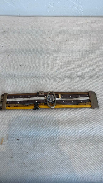 Pre-Owned Brown/White/Yellow Multi-Strap Leather Bracelet