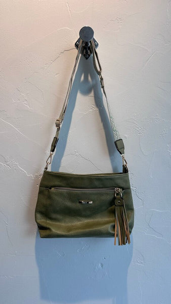 Pre-Owned Green w/ Gold Hardware Tassel Zipper Patterned Strap Purse