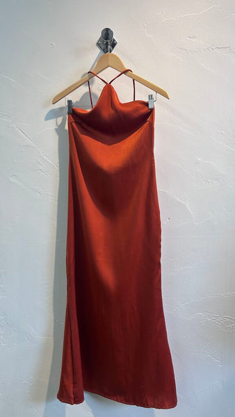Pre-Owned Jenny Joans Rust 'Eros' Backless Halter Dress (NWT) - Size Small