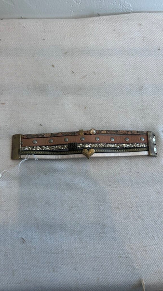 Pre-Owned Brown/Gold/Champagne Multi-Strap Leather Bracelet