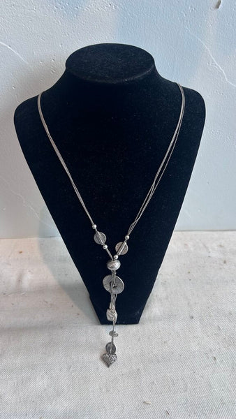 Pre-Owned Lia Sophia Silver Multi-Chain Charm Necklace with Matching Layered Charm Bracelet