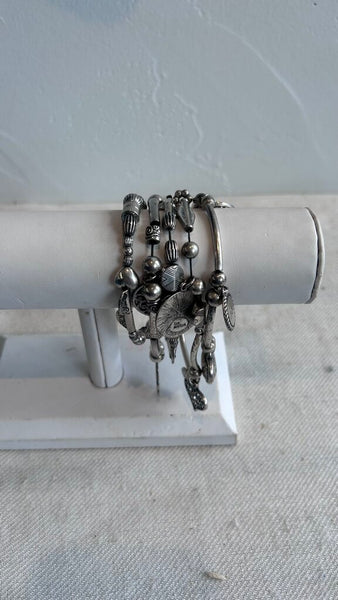Pre-Owned Lia Sophia Silver Multi-Chain Charm Necklace with Matching Layered Charm Bracelet