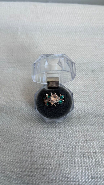 Pre-Owned Rose Gold with Green Leaves Gems and Halo Peach Ring