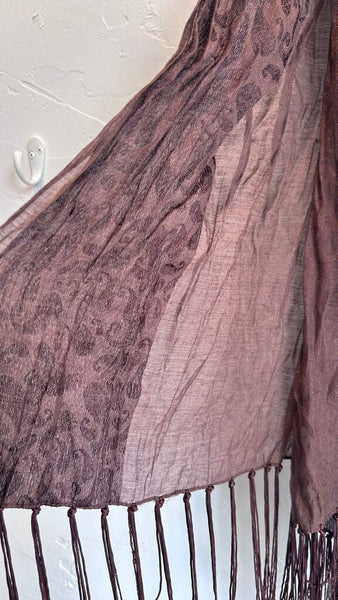 Pre-Owned Brown Textured with Tassels Long Scarf