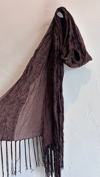 Pre-Owned Brown Textured with Tassels Long Scarf