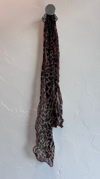 Pre-Owned Brown Leopard Print Sheer Small Scarf