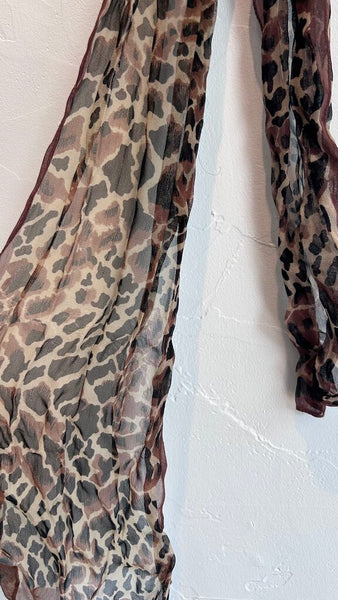 Pre-Owned Brown Leopard Print Sheer Small Scarf